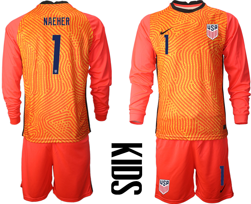 Youth 2020-2021 Season National team United States goalkeeper Long sleeve red #1 Soccer Jersey